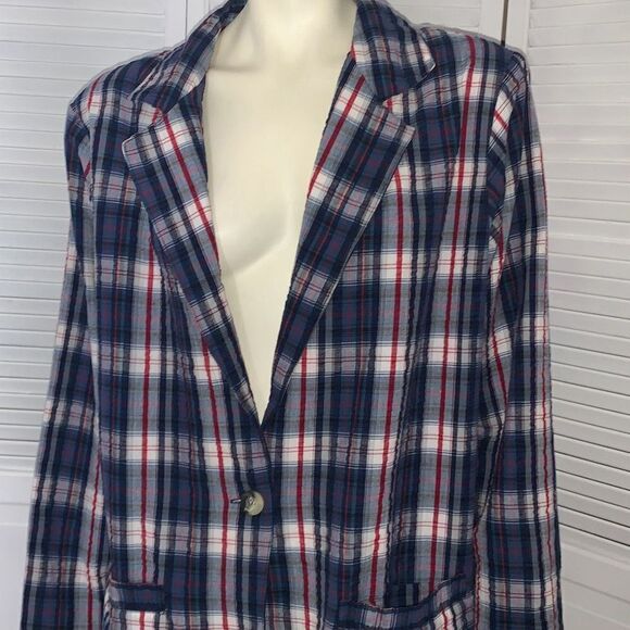Vintage Main Street Blues Oversized Cotton Plaid Blazer Size B2 - Picture 5 of 14